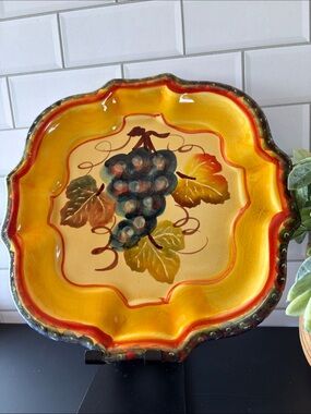 Hand-Painted Yellow Grape Motif Serving Platter